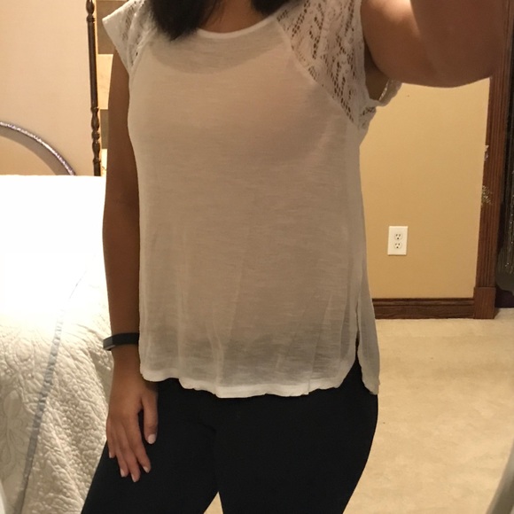 Rue21 White Shirt with Lace Sleeves - Picture 2 of 6